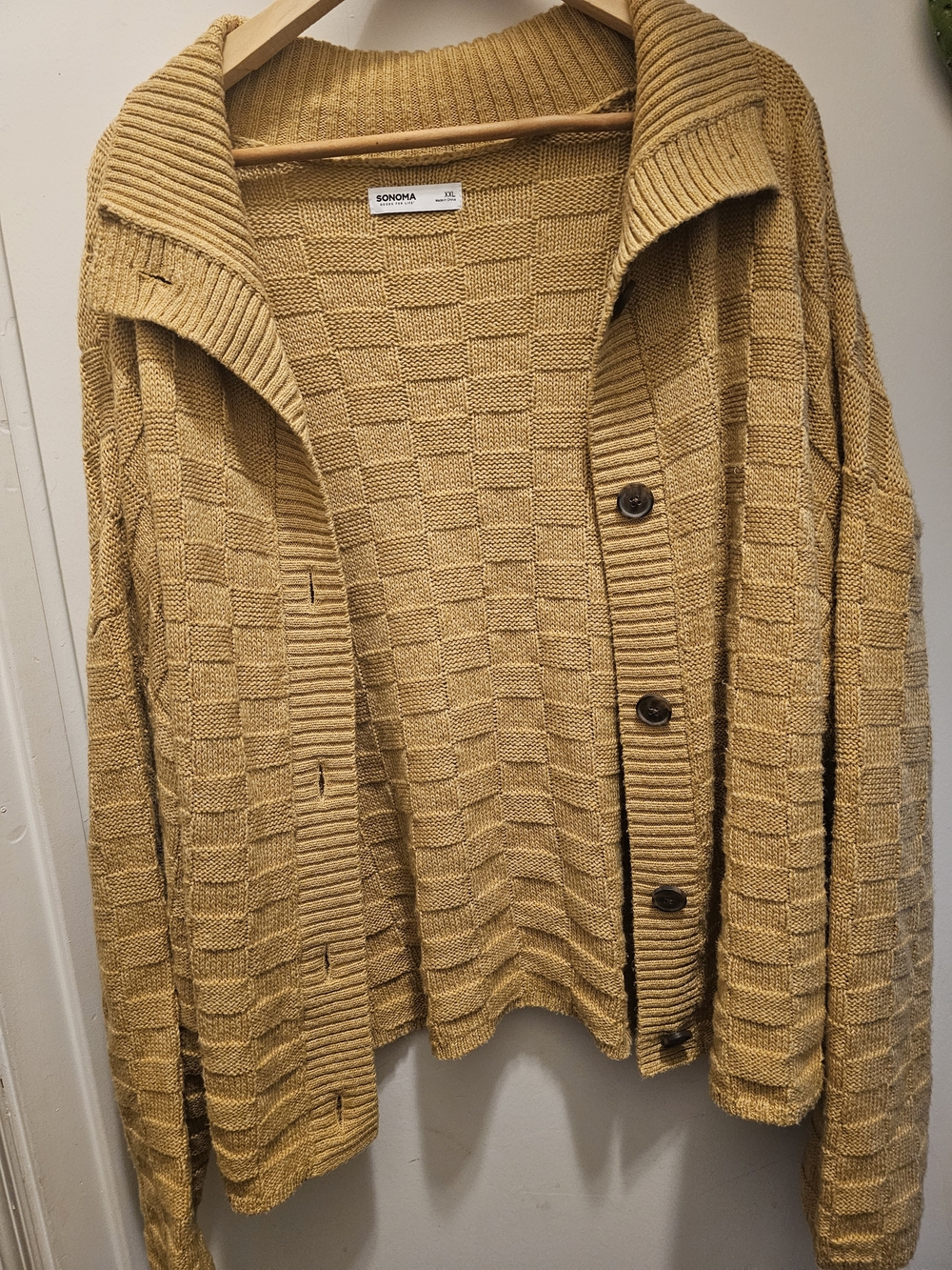 Women's Sonoma Goods For Life Mustard Yellow Checkerboard Cardigan XXL